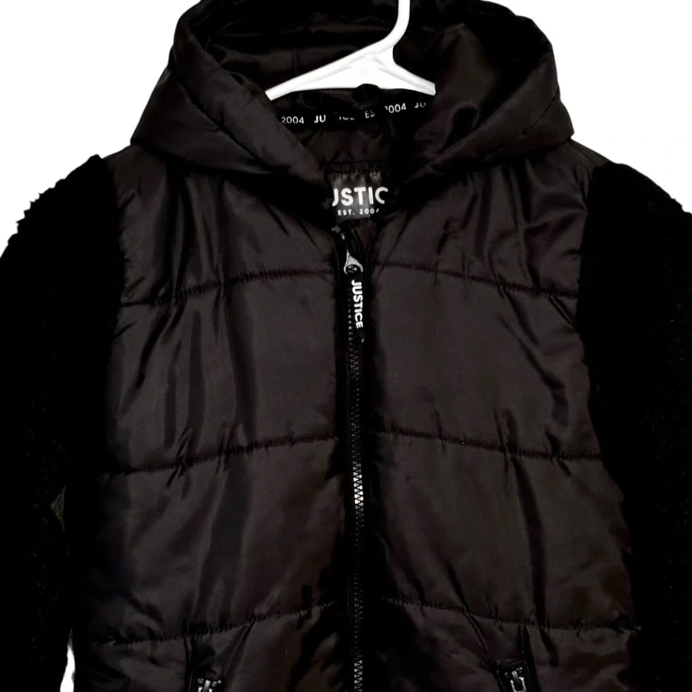 🔥HOST PICK 🔥 Justice Girls Black Puffer Sherpa Jacket Coat L 12/14